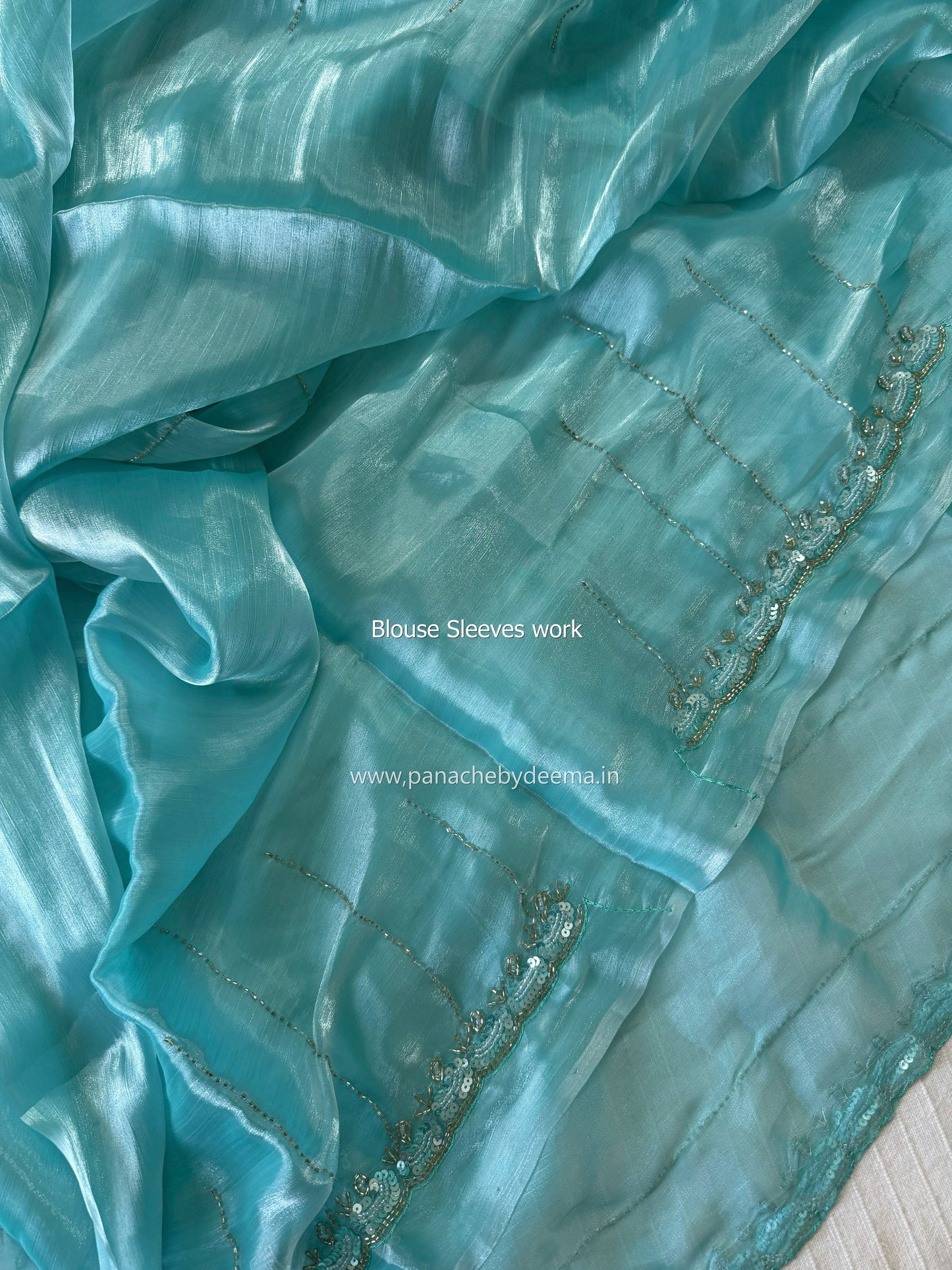 Tissue organza with heavy handwork| blue | TS2