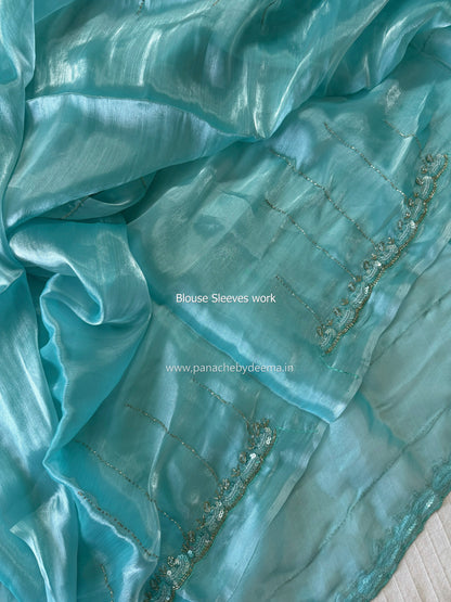 Tissue organza with heavy handwork| blue | TS2