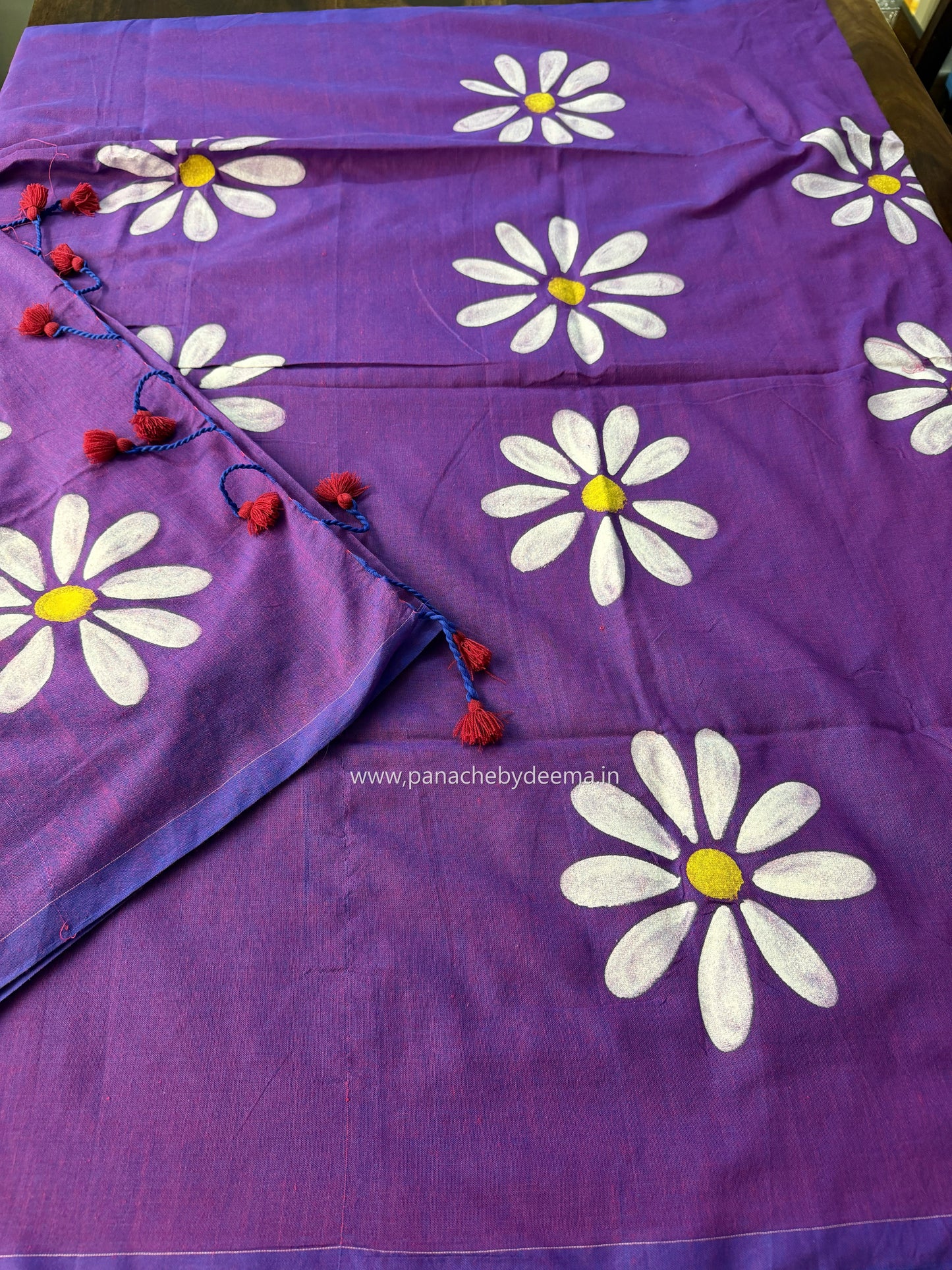 Pure Mul cotton saree handpainted flowers  | Violet| K8