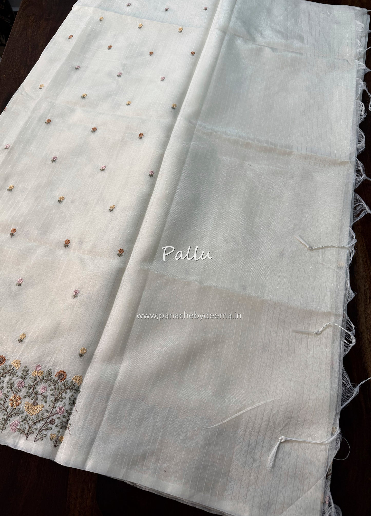 Semi chanderi tissue silk saree with  embroidery | Light cream with yellow flowers | CHN6