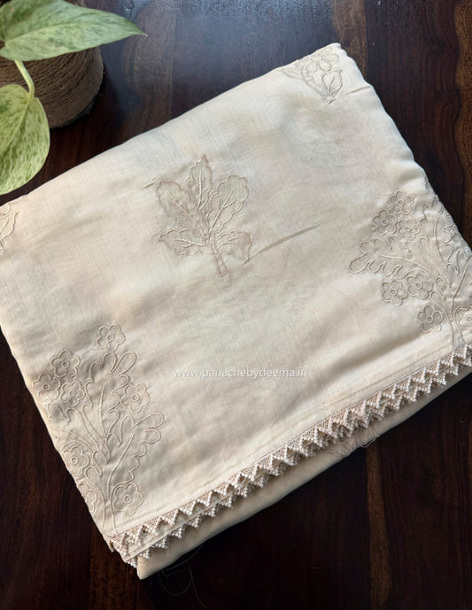 Soft mul chanderi saree with tissue applique | Light cream | MC1