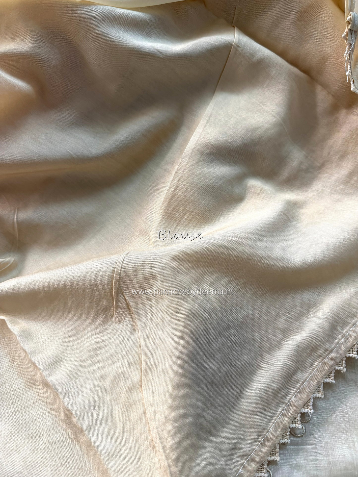 Soft mul chanderi saree with tissue applique | Light cream | MC1