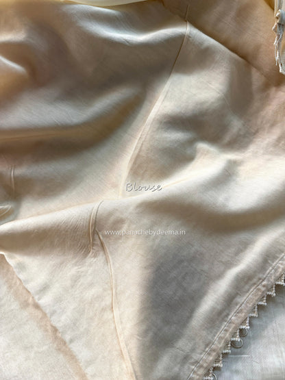 Soft mul chanderi saree with tissue applique | Light cream | MC1