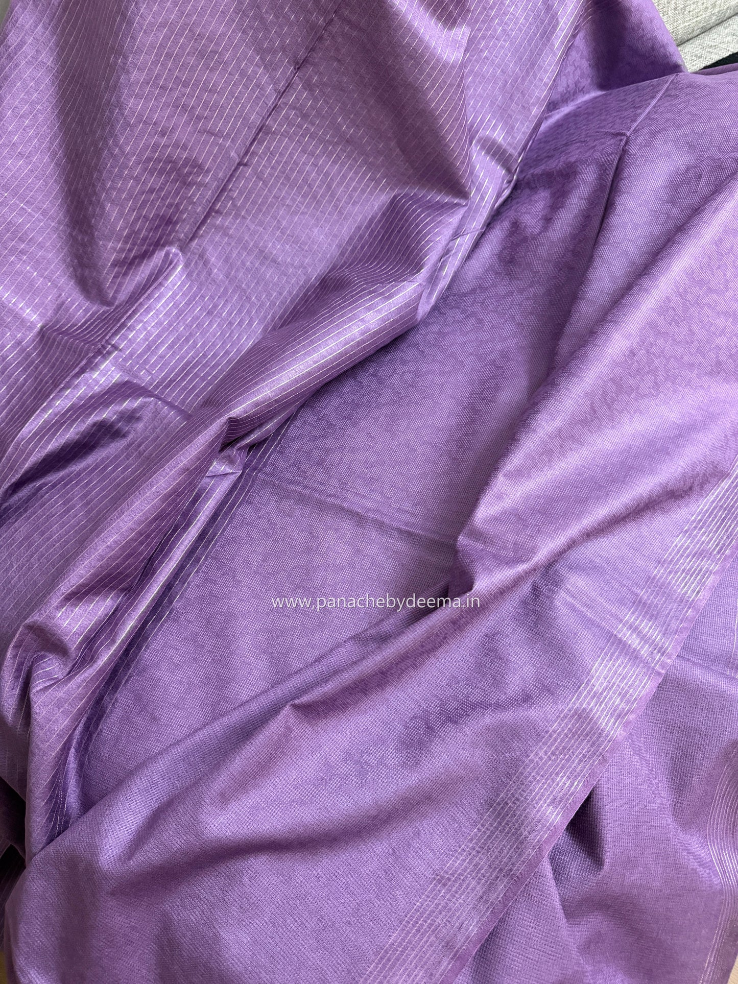 Semi tussar saree with silver zari weaving and striped borders| Violet | D7