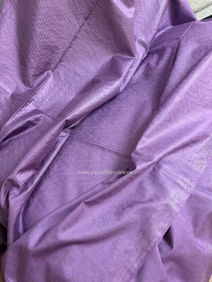 Semi tussar saree with silver zari weaving and striped borders| Violet | D7