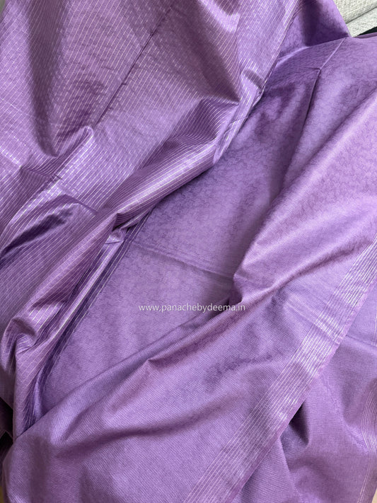Semi tussar saree with silver zari weaving and striped borders| Violet | D7