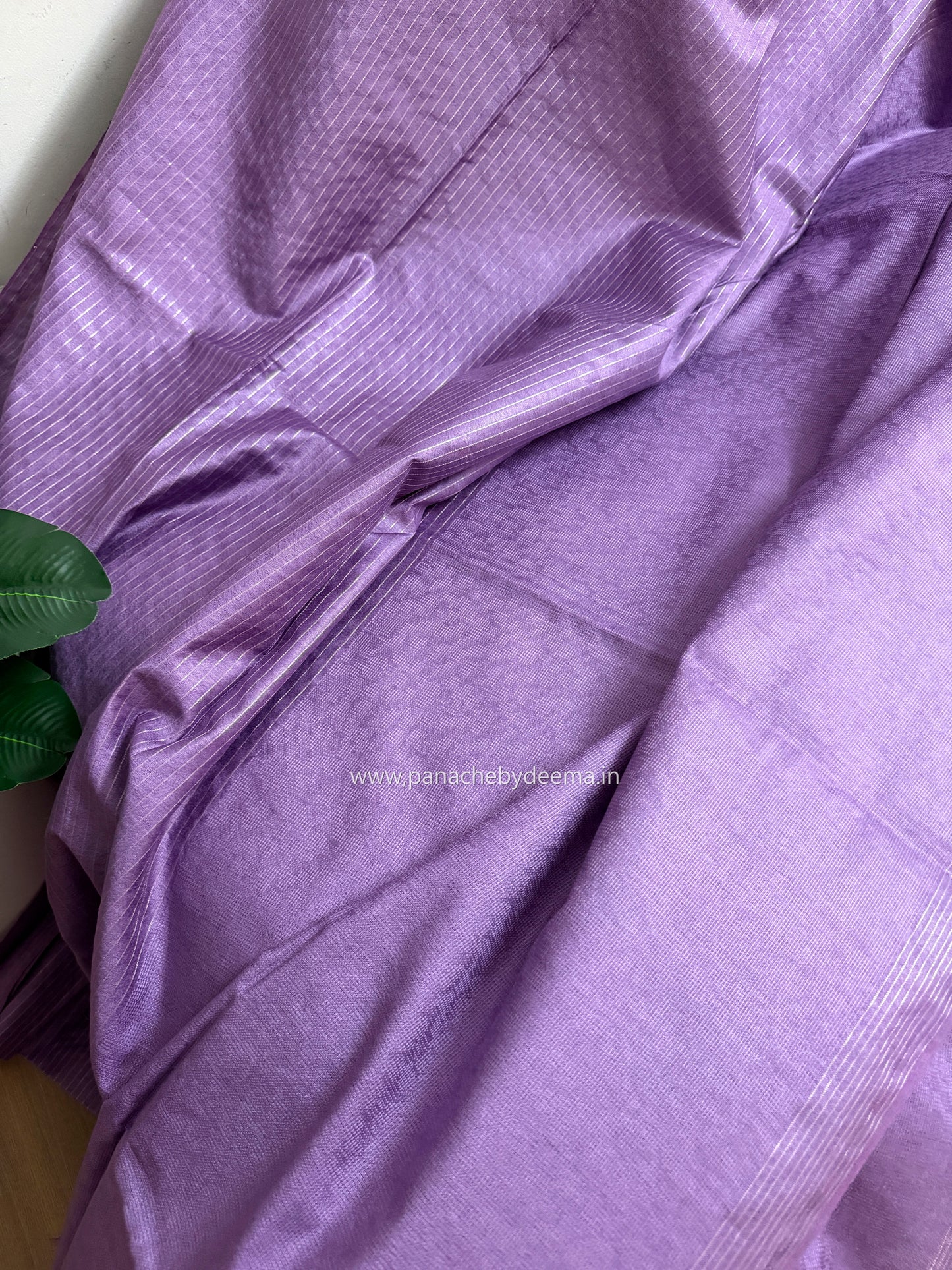 Semi tussar saree with silver zari weaving and striped borders| Violet | D7