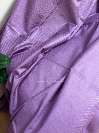 Semi tussar saree with silver zari weaving and striped borders| Violet | D7
