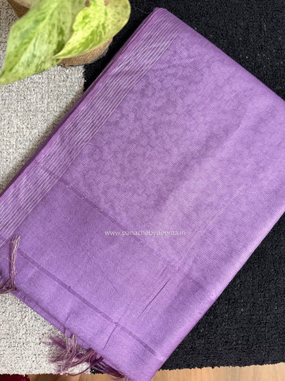Semi tussar saree with silver zari weaving and striped borders| Violet | D7
