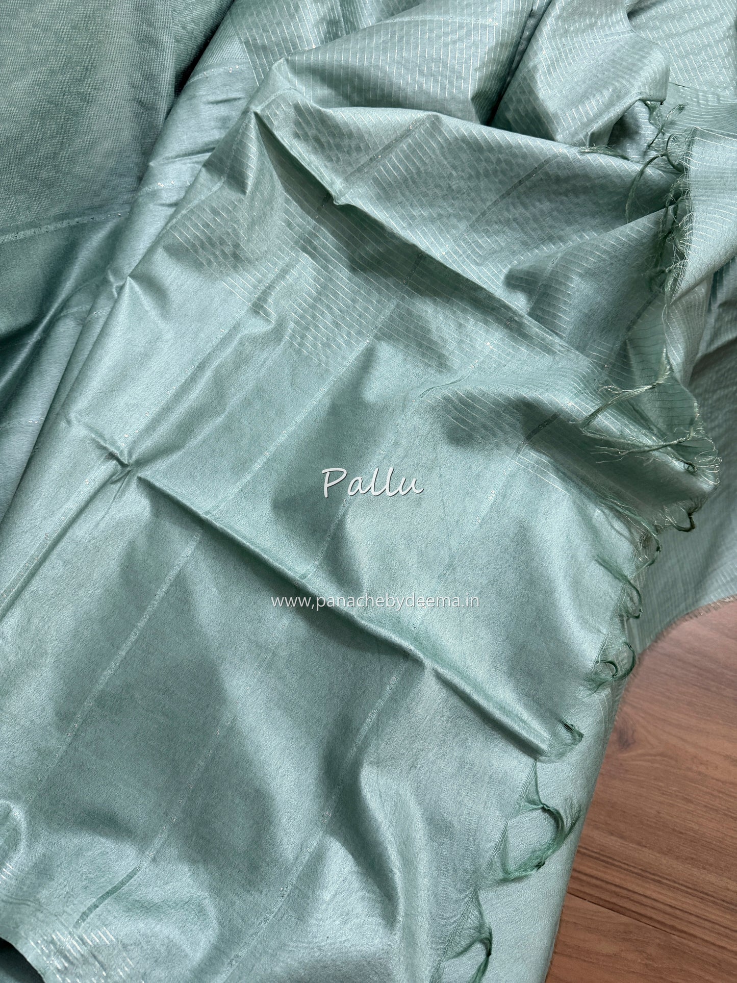 Semi tussar saree with silver zari weaving and striped borders| green| D8
