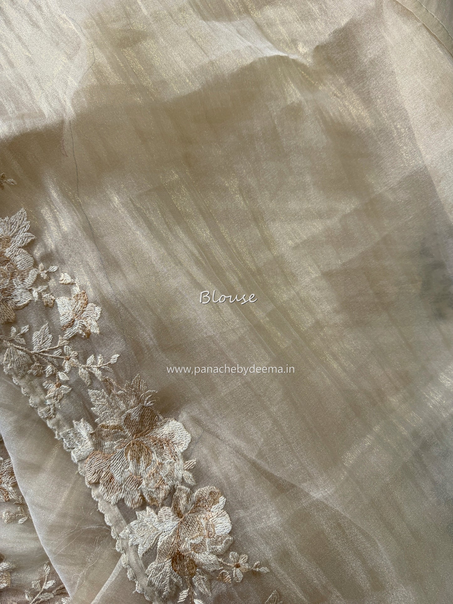 Tissue Organza saree with embroidery |Champaigne gold | E1