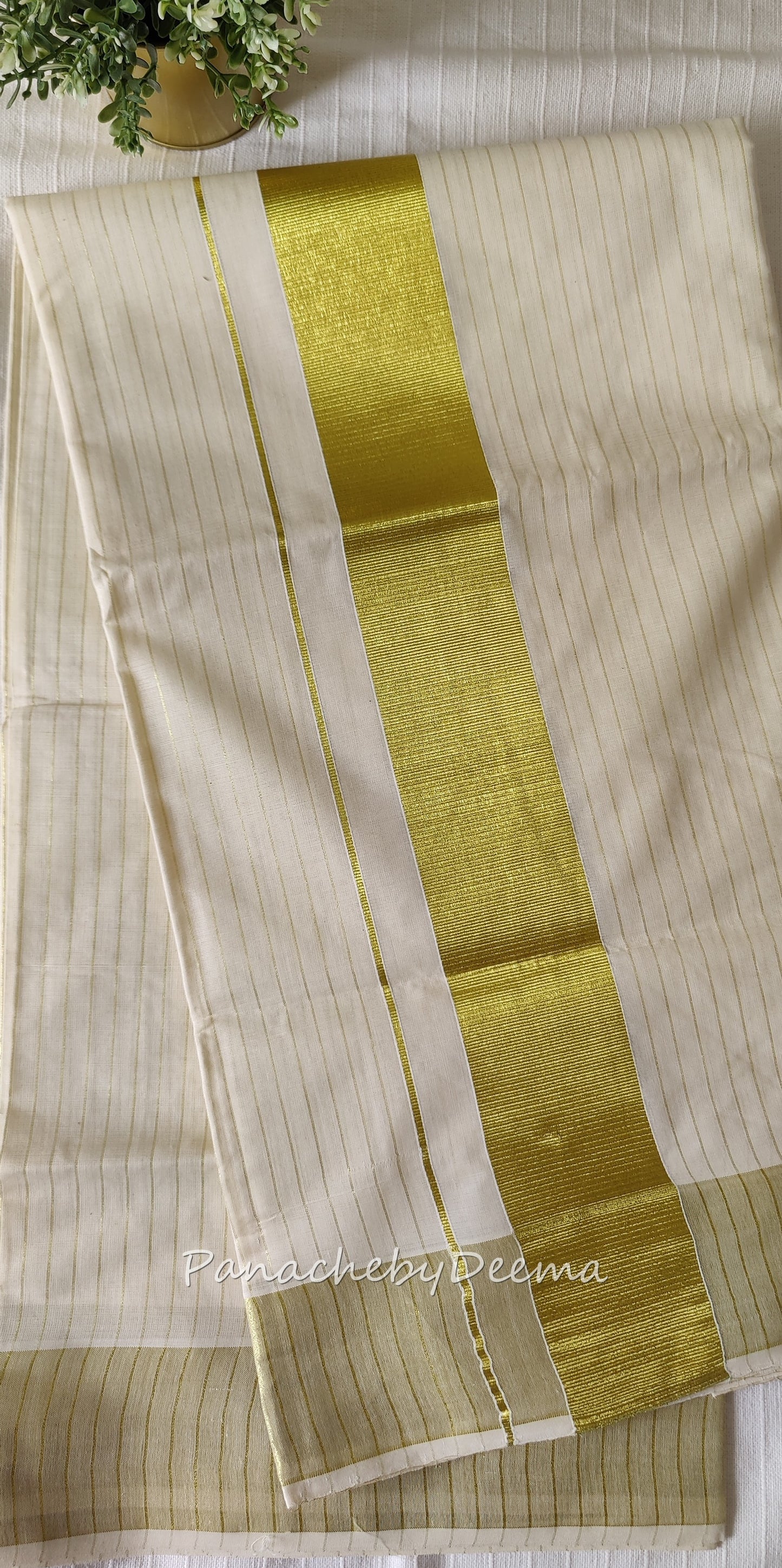 Kerala saree cotton golden stripe saree | ON101