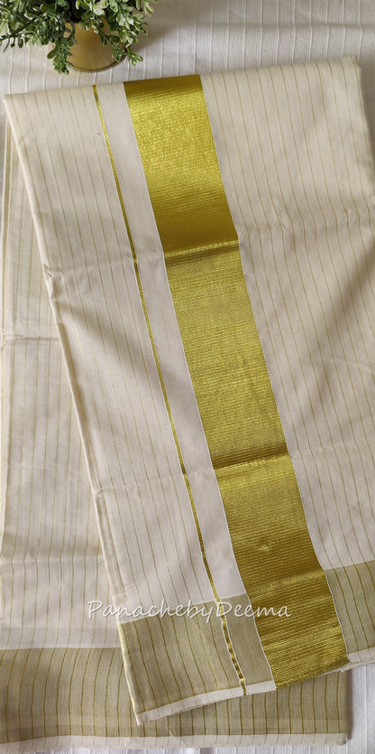 Kerala saree cotton golden stripe saree | ON101