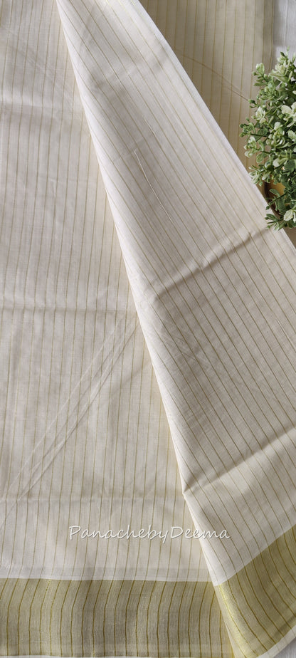 Kerala saree cotton golden stripe saree | ON101