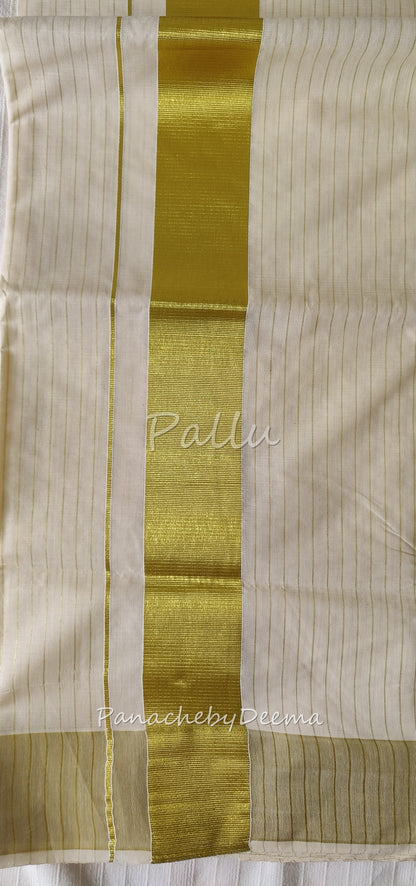 Kerala saree cotton golden stripe saree | ON101