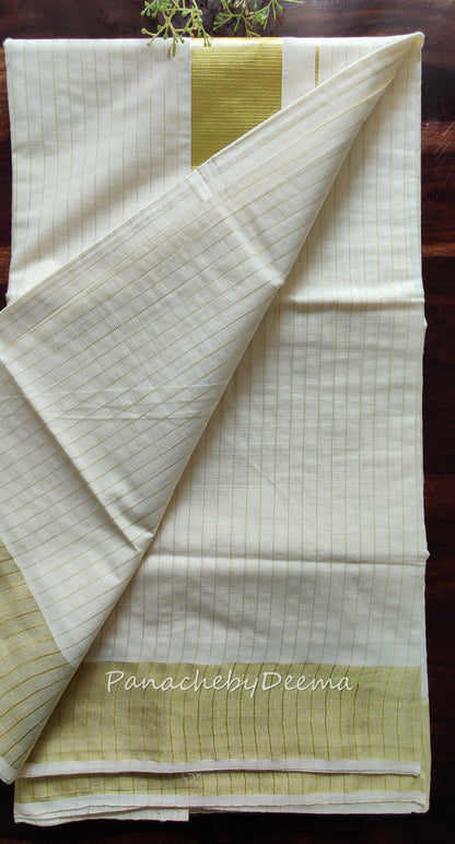 Kerala saree cotton golden stripe saree | ON101