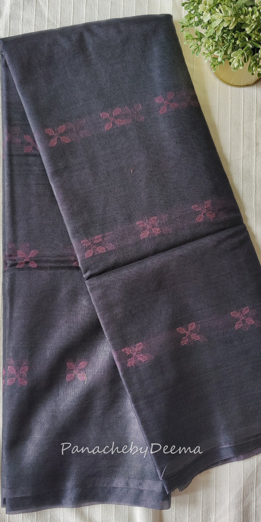 Beautiful semi organza saree with pink zari weaving all over body and sequined pallu | Black colour body with bluish grey blouse| OR101