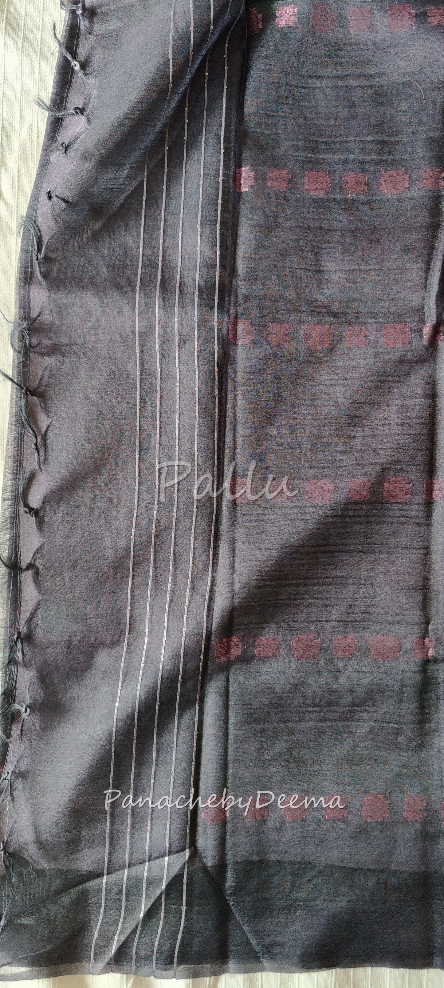 Beautiful semi organza saree with pink zari weaving all over body and sequined pallu | Black colour body with bluish grey blouse| OR101
