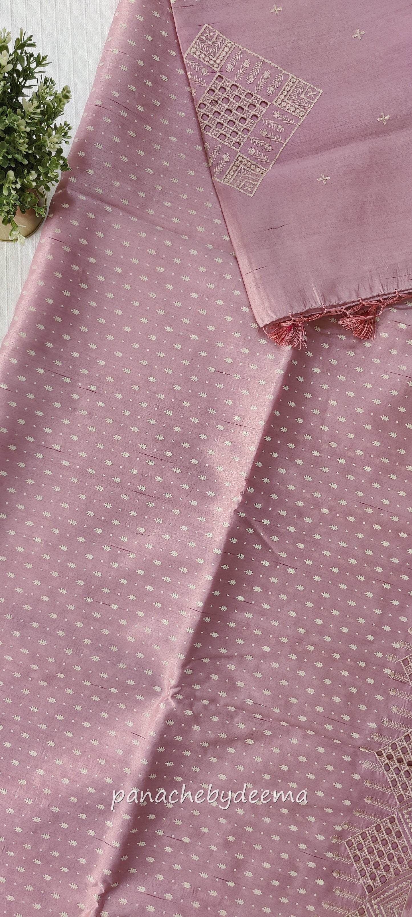 Beautiful semi tussar saree cut work border | Pastel pink | CT100