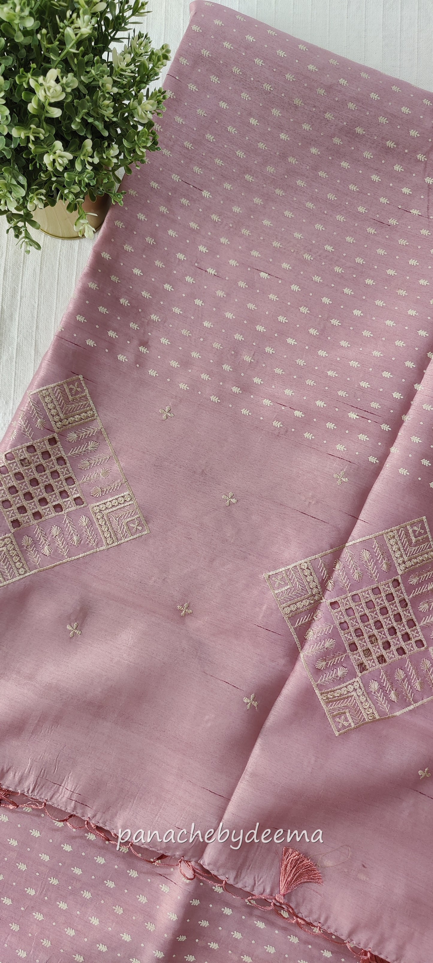 Beautiful semi tussar saree cut work border | Pastel pink | CT100