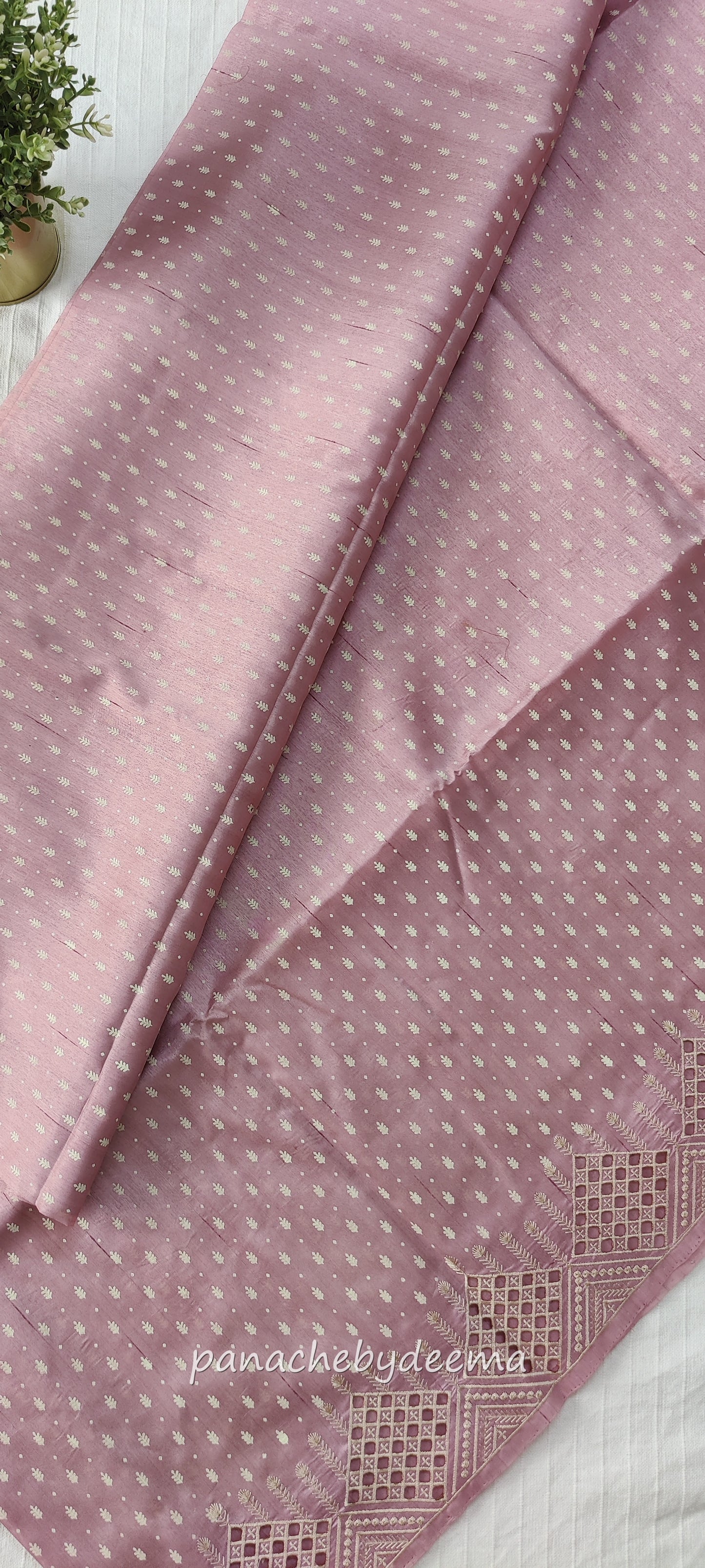 Beautiful semi tussar saree cut work border | Pastel pink | CT100
