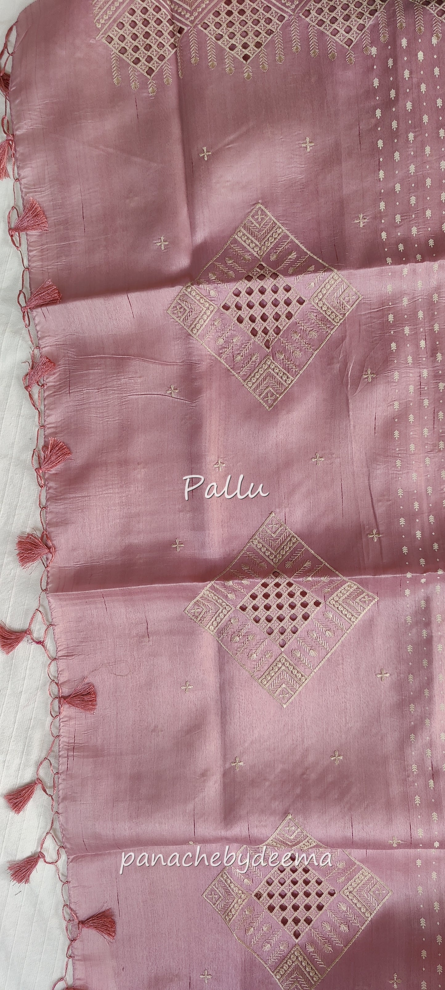 Beautiful semi tussar saree cut work border | Pastel pink | CT100