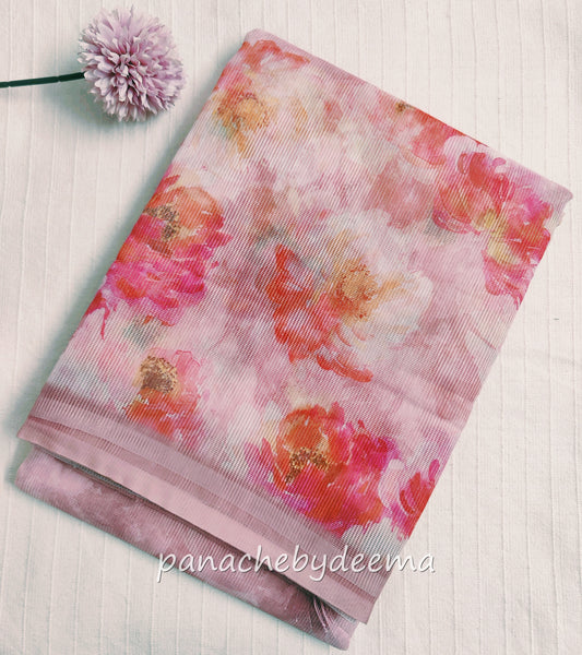 Supernet Kota saree with digital print | Pink | SN1