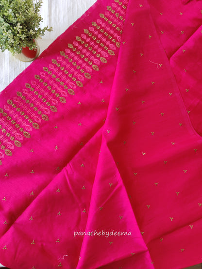 Semi raw silk designer saree with cut work borders and embroidery | Dark Pink | DY1