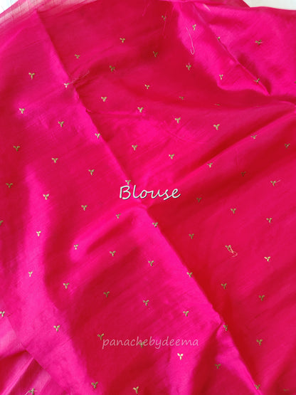 Semi raw silk designer saree with cut work borders and embroidery | Dark Pink | DY1