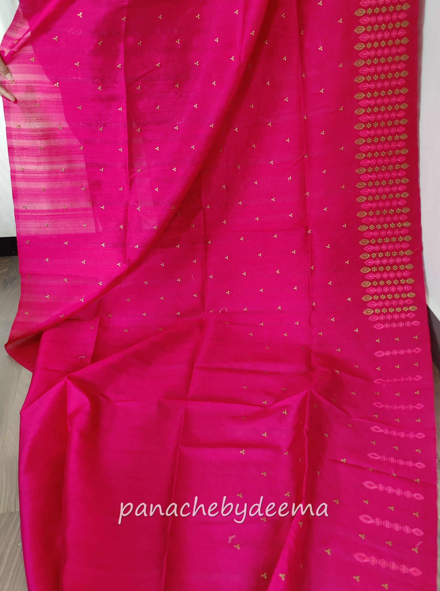 Semi raw silk designer saree with cut work borders and embroidery | Dark Pink | DY1