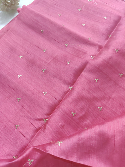 Semi raw silk designer saree with cut work borders and embroidery | Light pink | DY2
