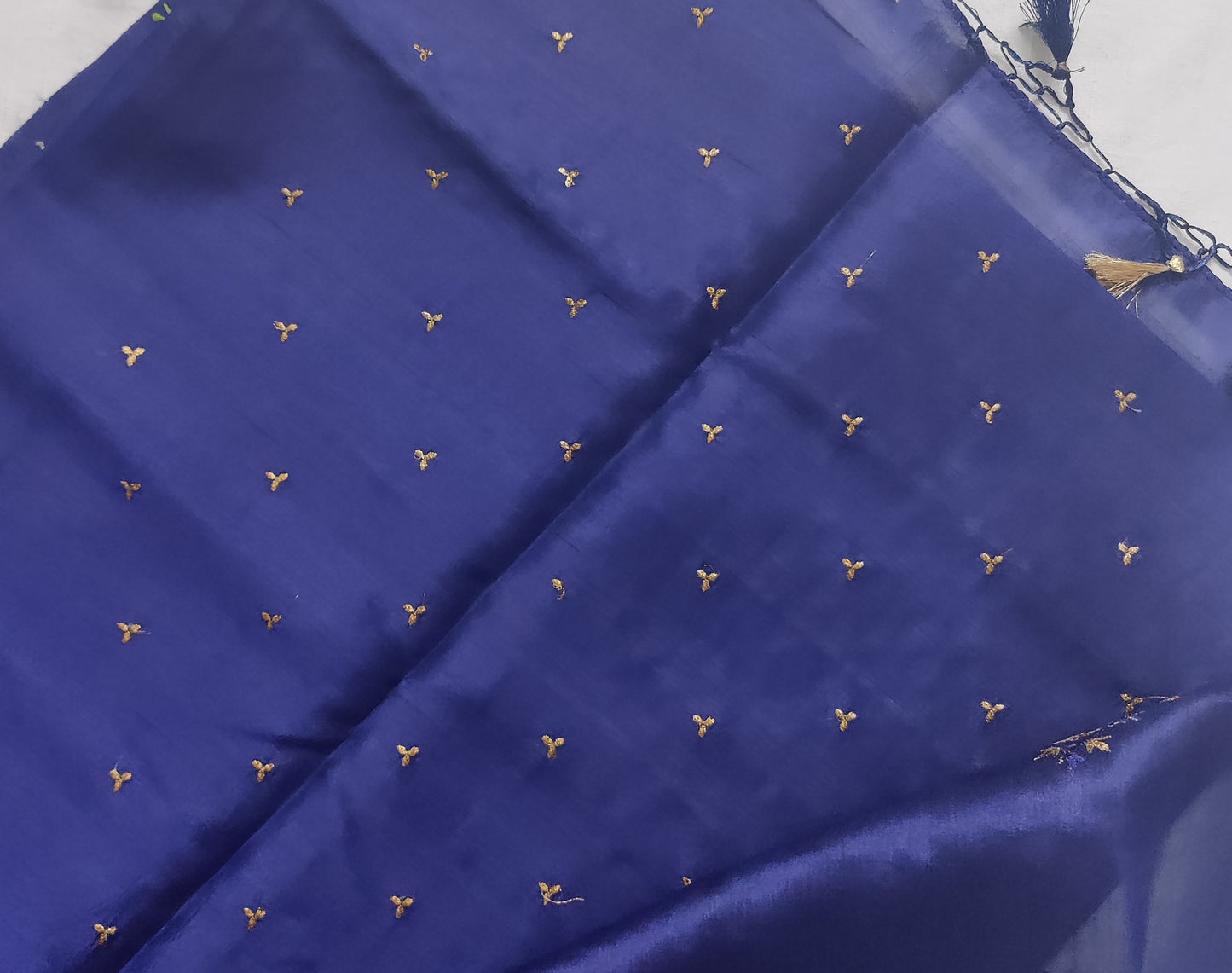 Semi raw silk designer saree with cut work borders and embroidery | Dark Blue | DY5
