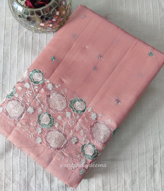 Pastel series - Look festive ready in this premium semi raw silk designer saree with beautiful embroidery | Pastel pink | P4