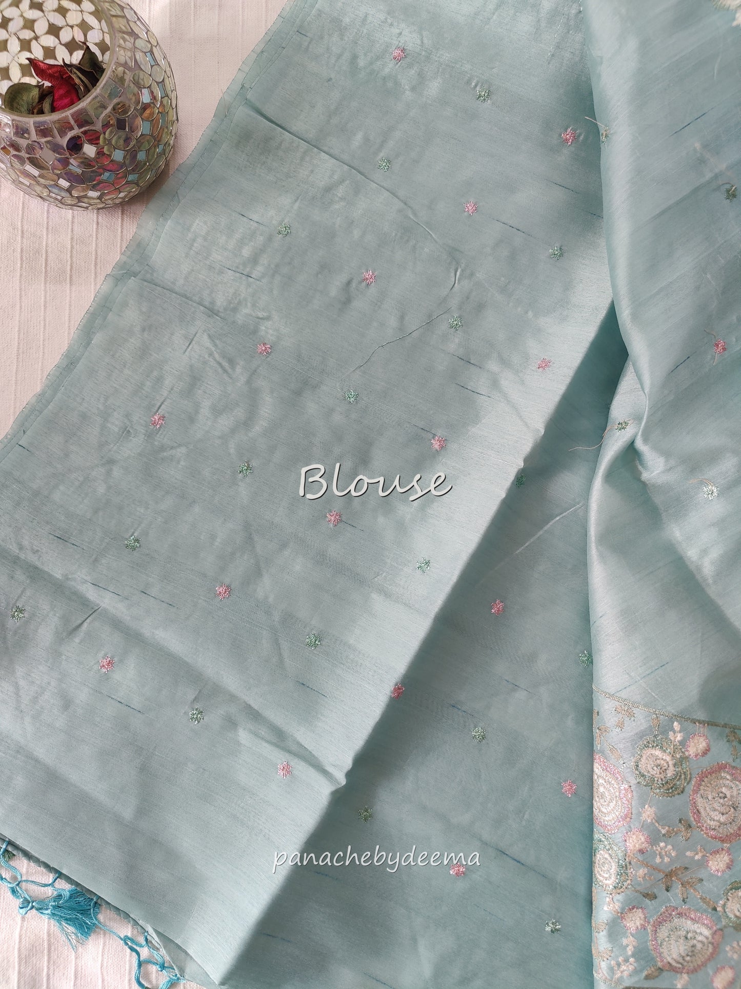 Pastel series - Look festive ready in this premium semi raw silk designer saree with beautiful embroidery | Pastel blue | P3