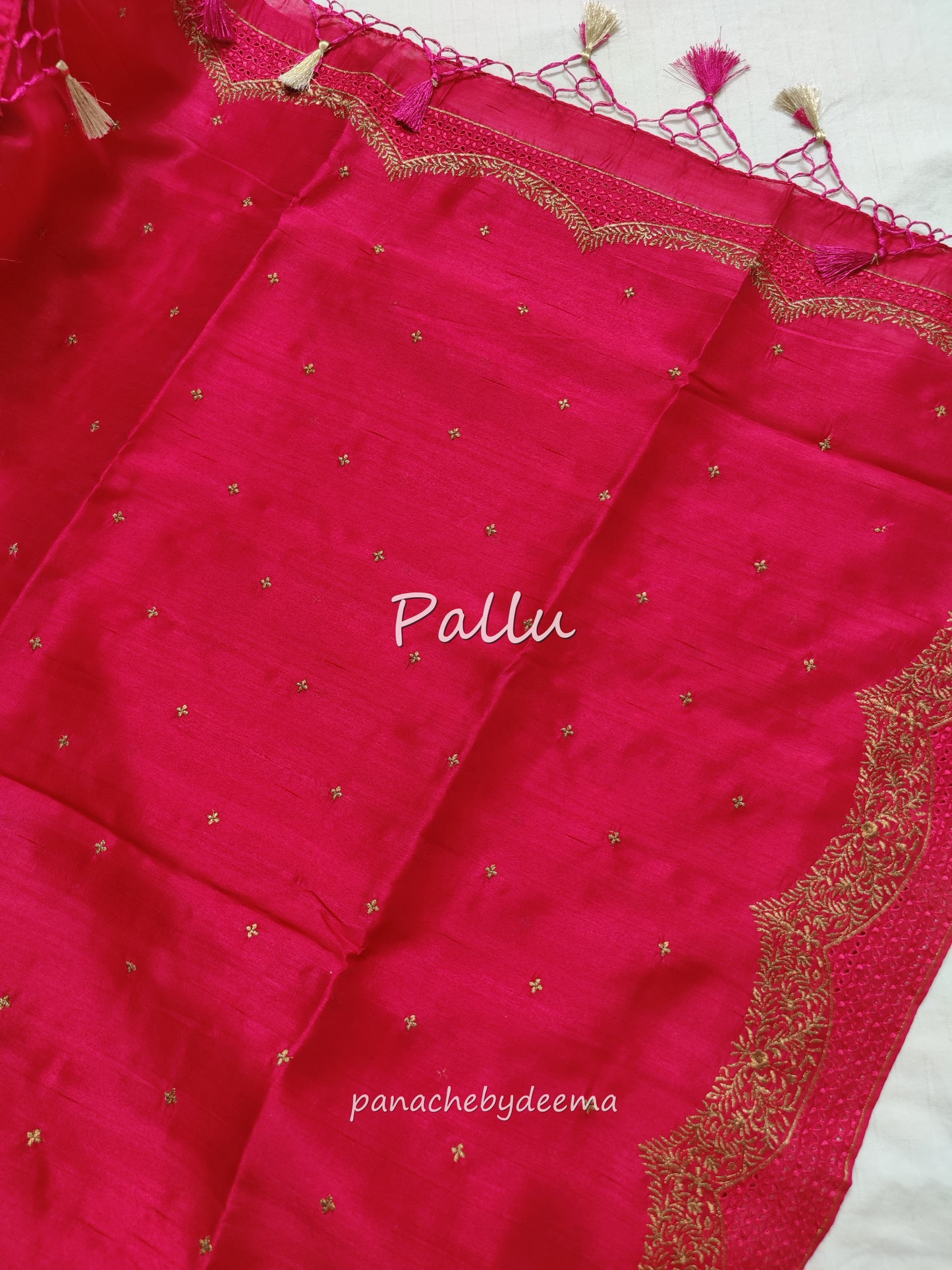 Semi raw silk designer saree with cut work borders and embroidery | Dark Pink | DY7