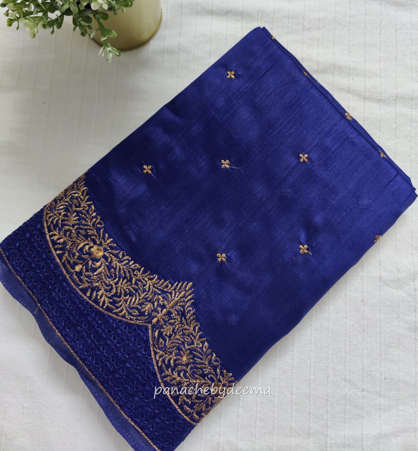 Semi raw silk designer saree with cut work borders and embroidery | Dark Blue | DY6