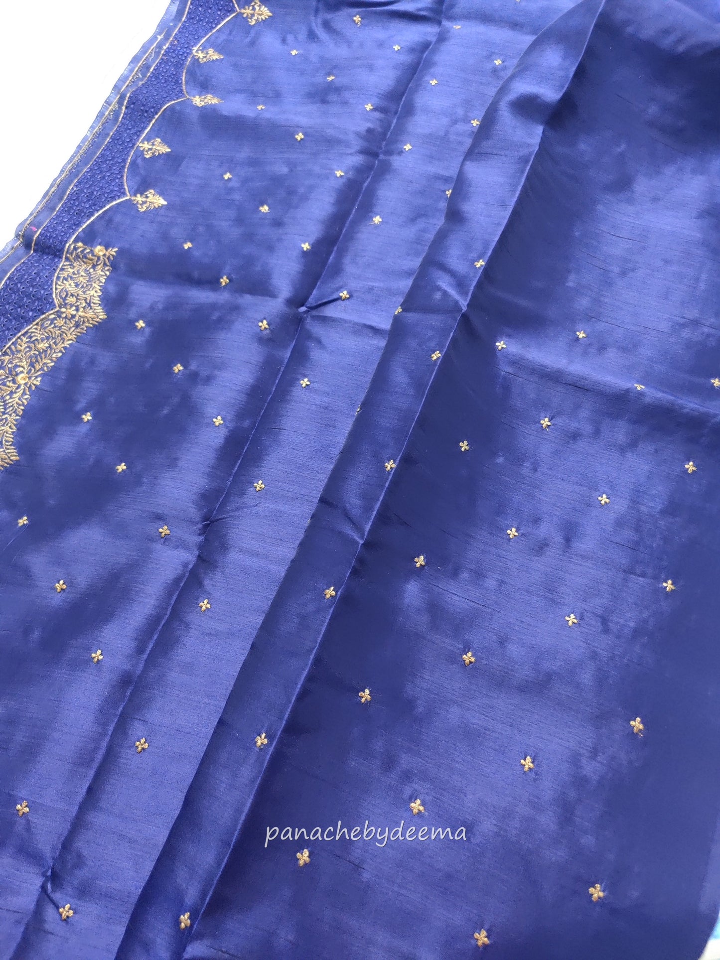 Semi raw silk designer saree with cut work borders and embroidery | Dark Blue | DY6