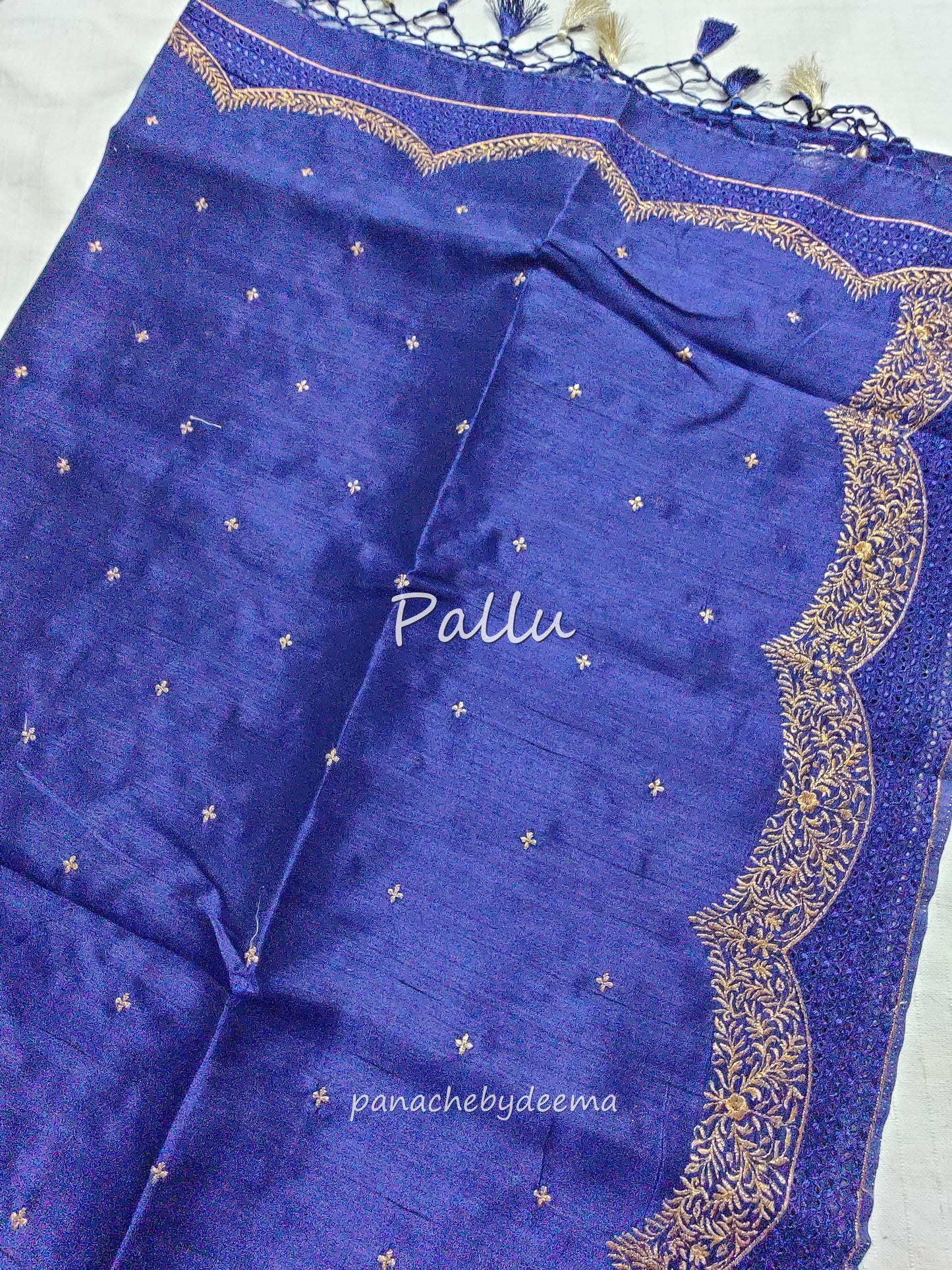 Semi raw silk designer saree with cut work borders and embroidery | Dark Blue | DY6