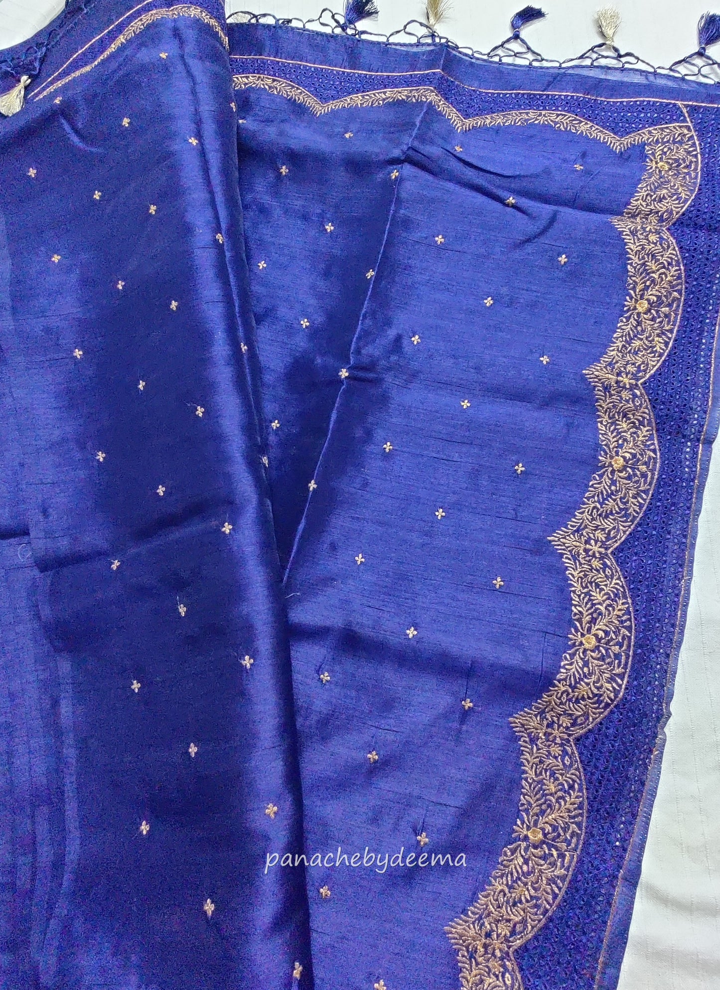 Semi raw silk designer saree with cut work borders and embroidery | Dark Blue | DY6
