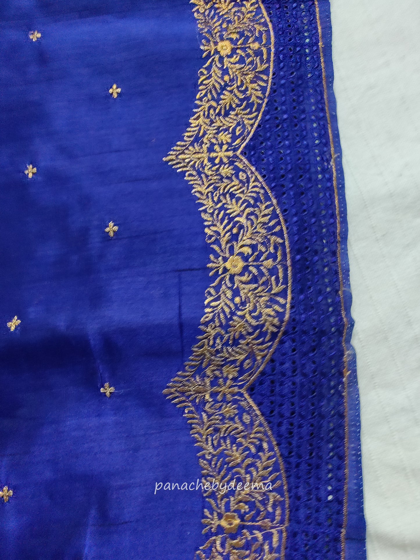 Semi raw silk designer saree with cut work borders and embroidery | Dark Blue | DY6