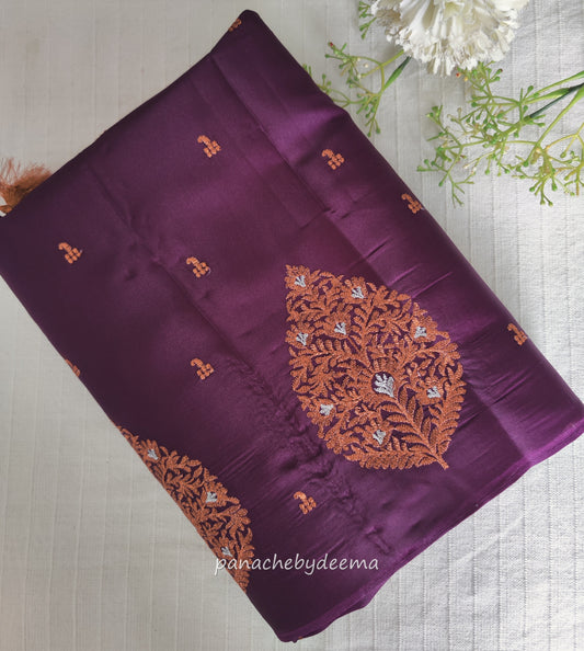 Beautiful soft semi silk saree with copper zari embroidery | Dark purple | MS108