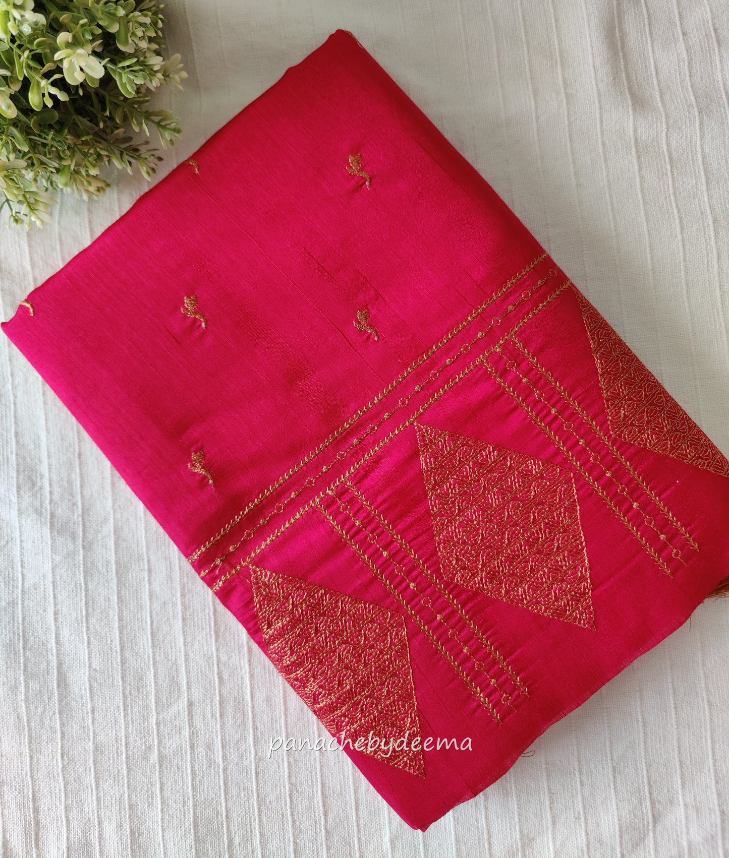 Look festive ready in this premium semi raw silk designer saree with beautiful copper zari embroidery |Rani Pink | P18