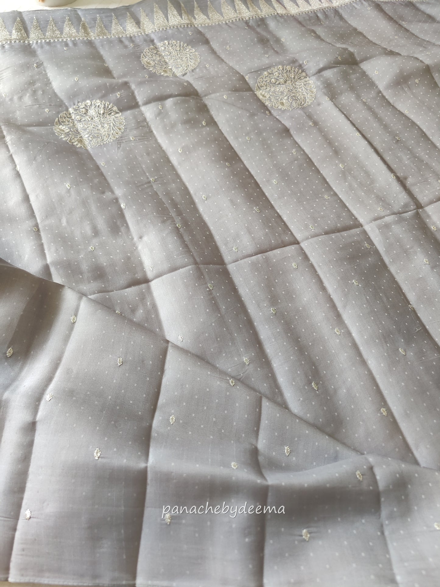 Semi soft silk saree with silver zari embroidery | Light Silver blue  | MS110