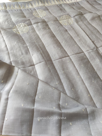 Semi soft silk saree with silver zari embroidery | Light Silver blue  | MS110