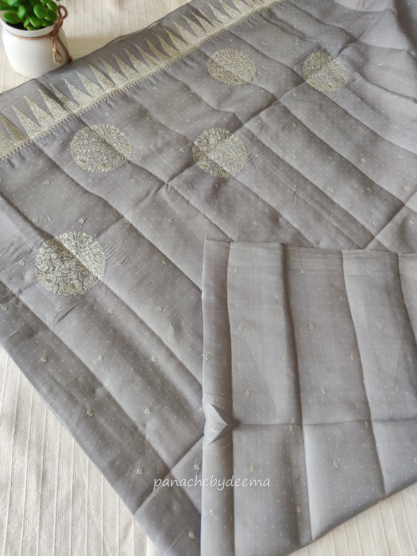 Semi soft silk saree with silver zari embroidery | Light Silver blue  | MS110