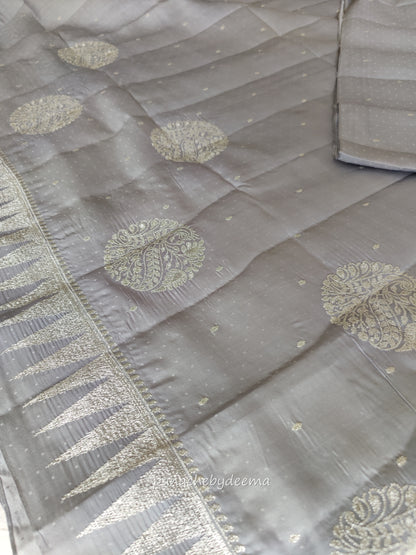 Semi soft silk saree with silver zari embroidery | Light Silver blue  | MS110