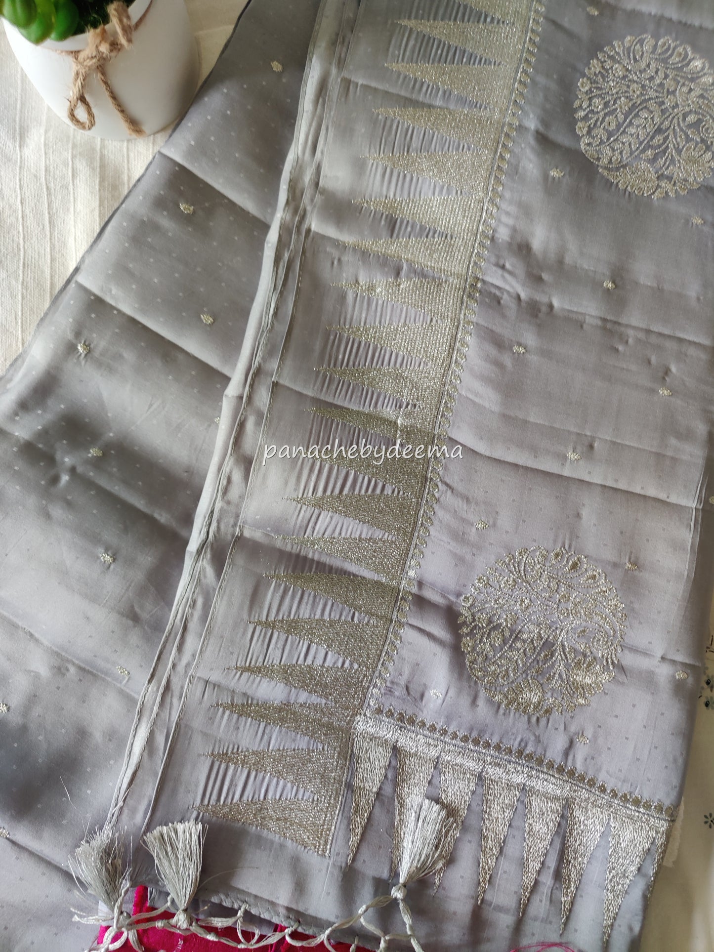 Semi soft silk saree with silver zari embroidery | Light Silver blue  | MS110