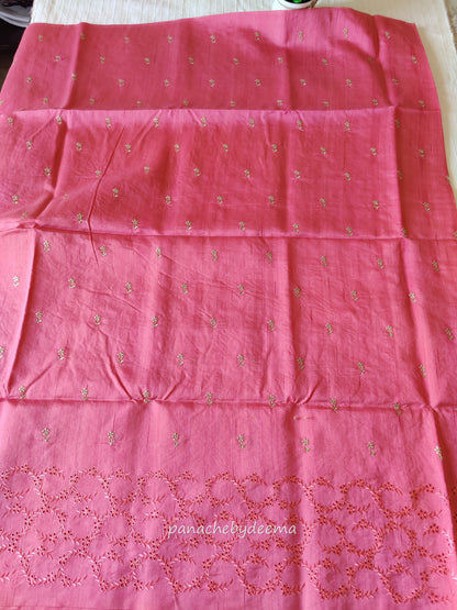 Semi raw silk designer saree with intricate cut work borders and embroidery | Light pink | DY11