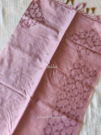 Semi raw silk designer saree with intricate cut work borders and embroidery | Mauve pink | DY14