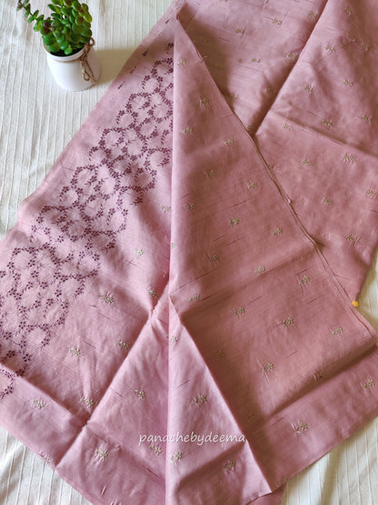 Semi raw silk designer saree with intricate cut work borders and embroidery | Mauve pink | DY14